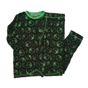 Minecraft 2pc PJs Pajama Set Sleepwear sz Large Boys Black/Green Creeper Print
